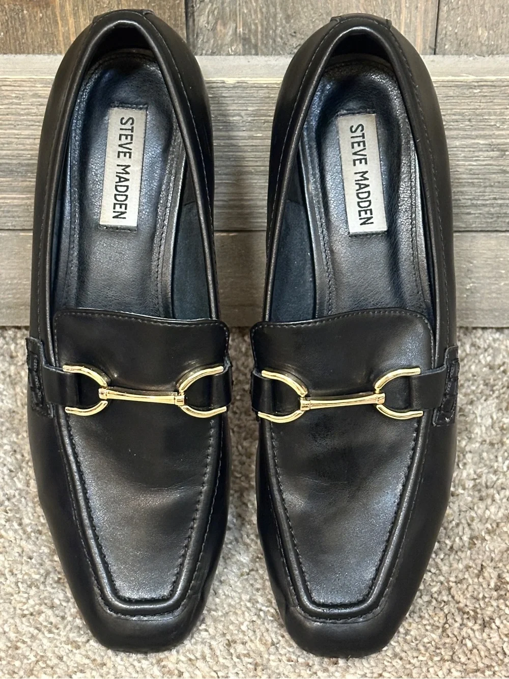 Steve Madden Hartlyn Black Leather Horsebit Loafers Block Heel Size 9.5 Office